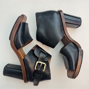 & Other Stories Black Leather Ankle Strap Heeled Sandals, Size 37/7